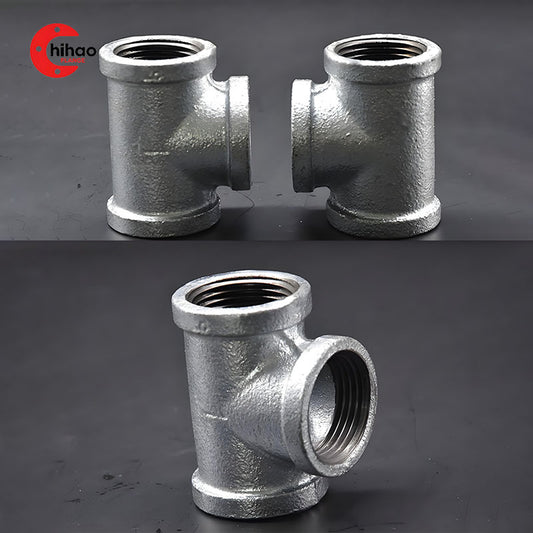 Galvanized Malleable Iron Tee EN10242 BSP Threaded Pipe Fitting for Water and Gas Systems